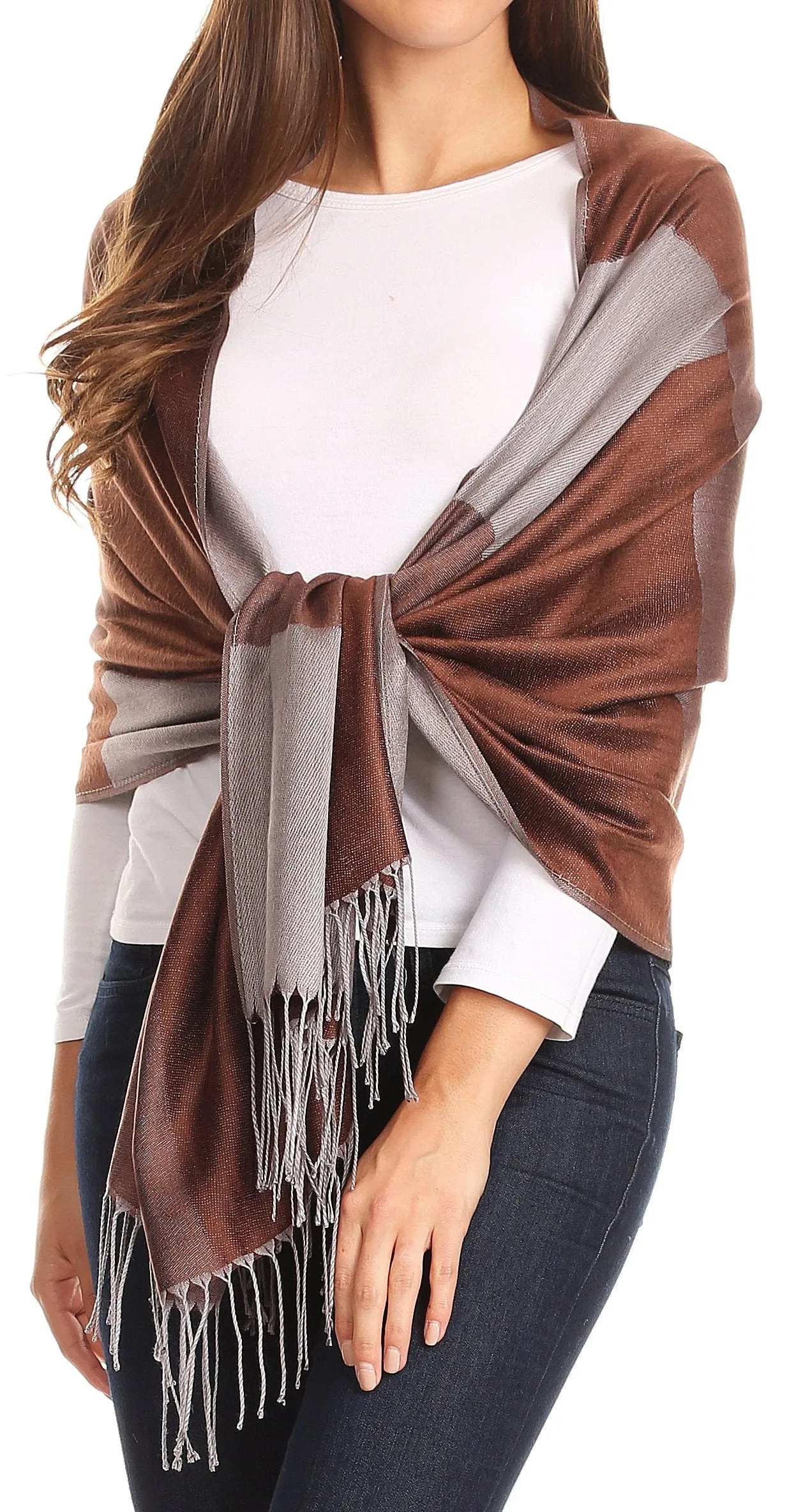 Sakkas Nicola Reversible Warm and Soft Unisex Scarf Stole Wrap Solid Color-block