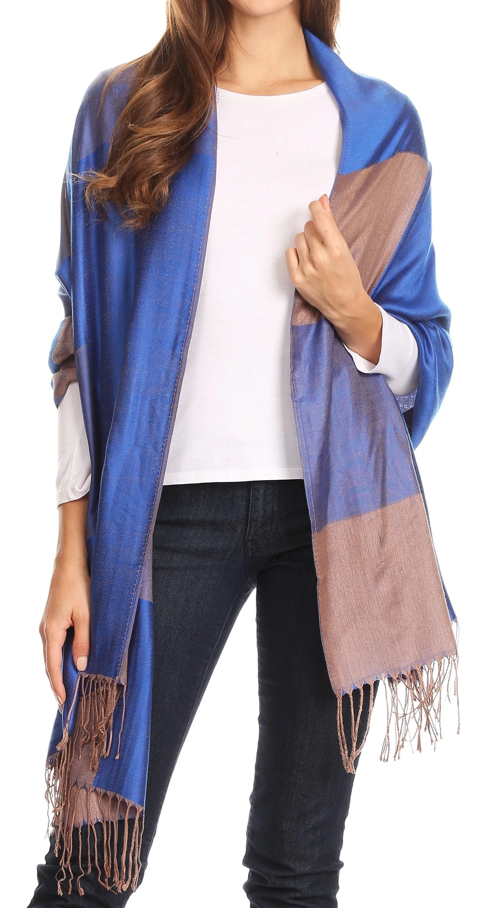 Sakkas Nicola Reversible Warm and Soft Unisex Scarf Stole Wrap Solid Color-block