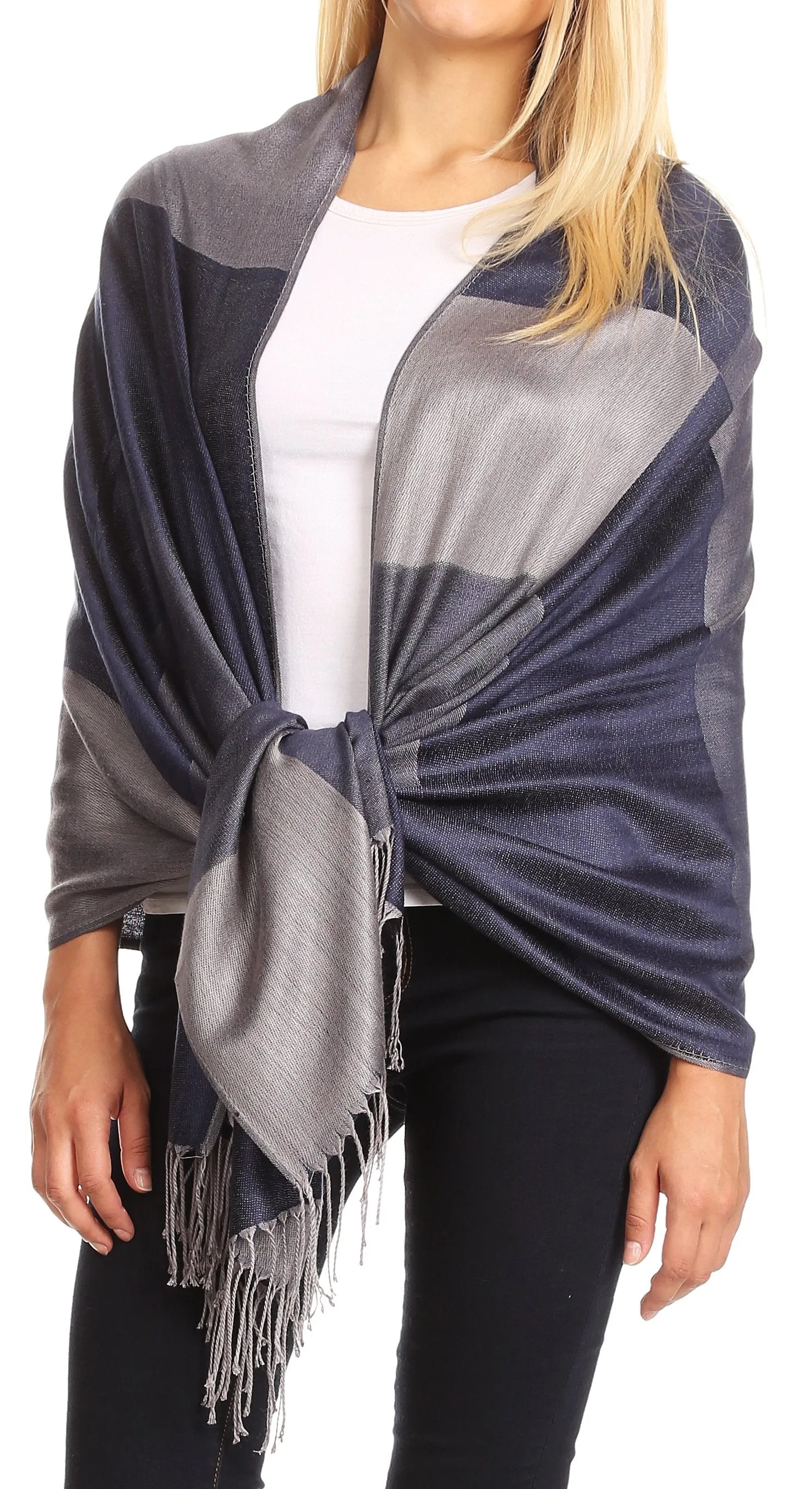 Sakkas Nicola Reversible Warm and Soft Unisex Scarf Stole Wrap Solid Color-block