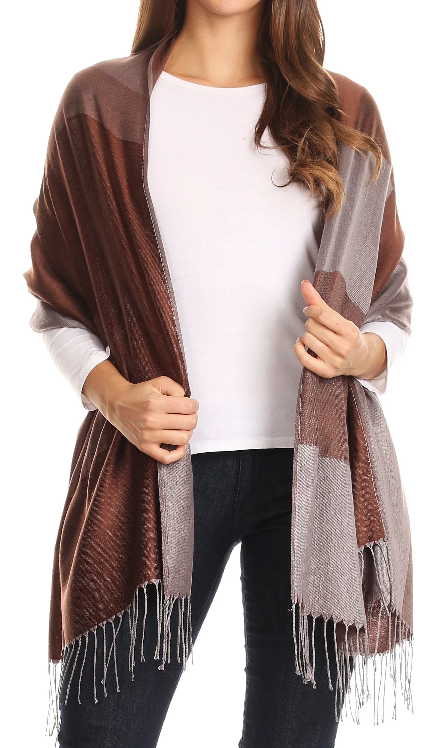 Sakkas Nicola Reversible Warm and Soft Unisex Scarf Stole Wrap Solid Color-block