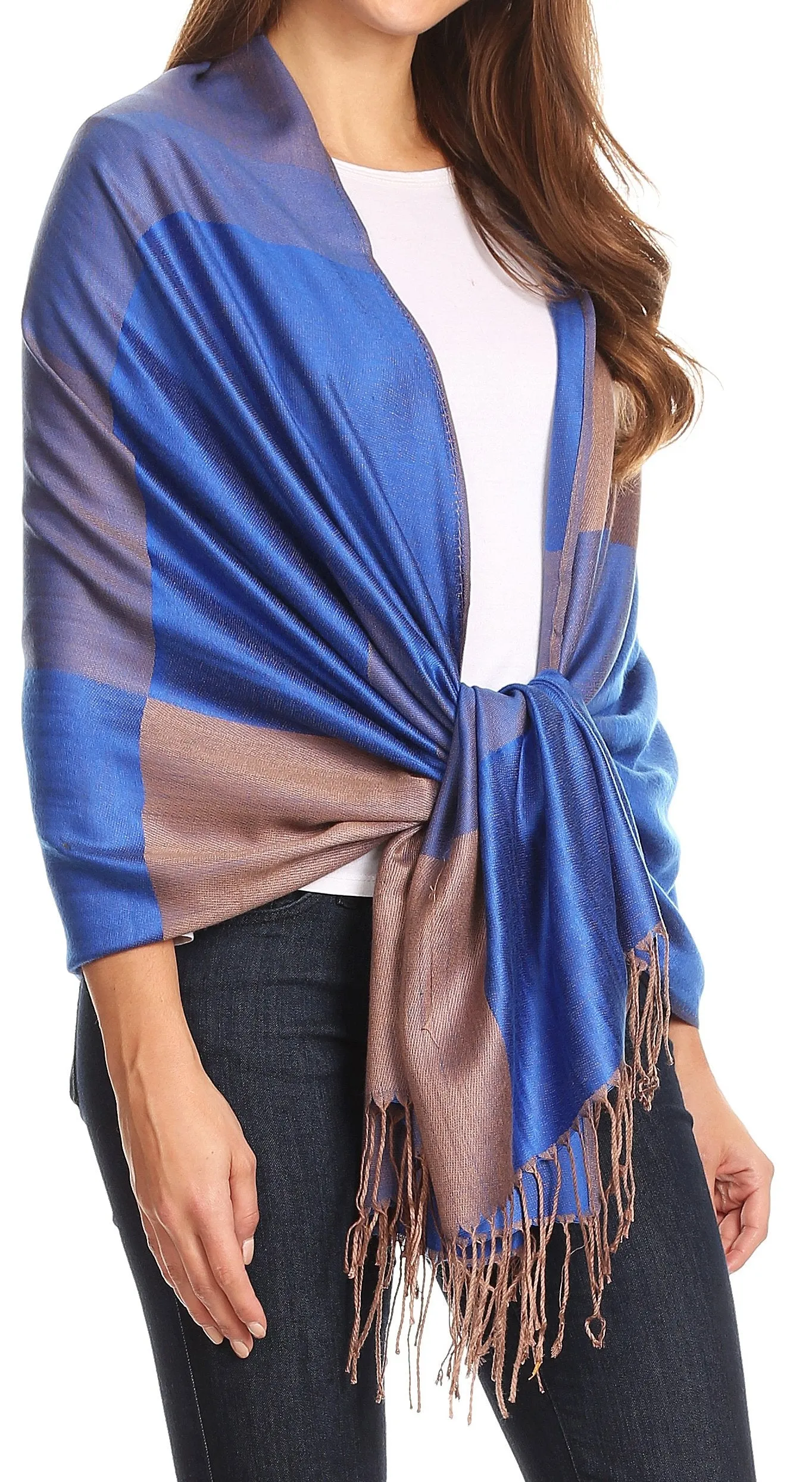 Sakkas Nicola Reversible Warm and Soft Unisex Scarf Stole Wrap Solid Color-block