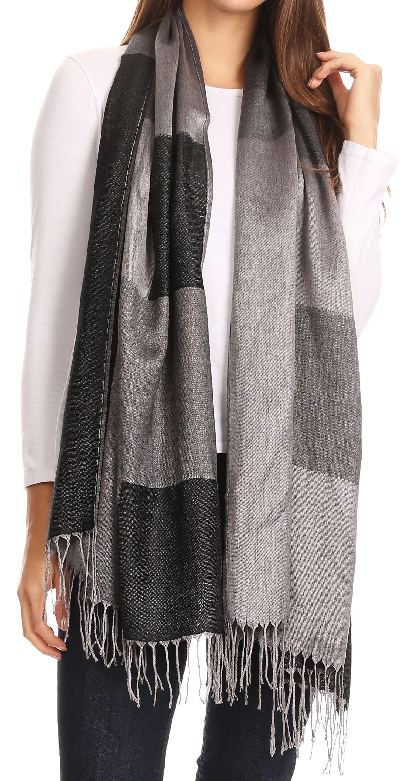 Sakkas Nicola Reversible Warm and Soft Unisex Scarf Stole Wrap Solid Color-block