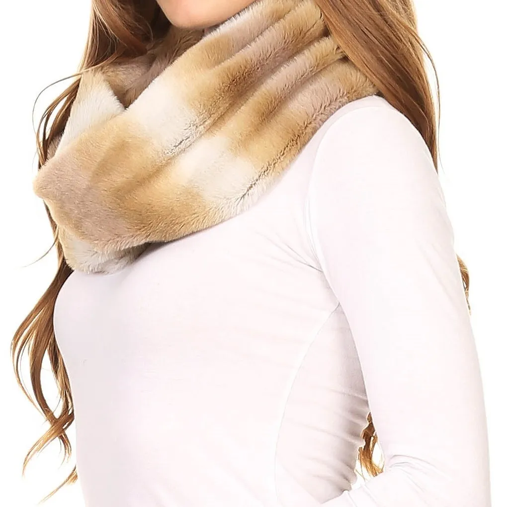 Sakkas Rhie Long Lightweight Faux Fur Ombre Colored Warm Soft Infinity Scarf