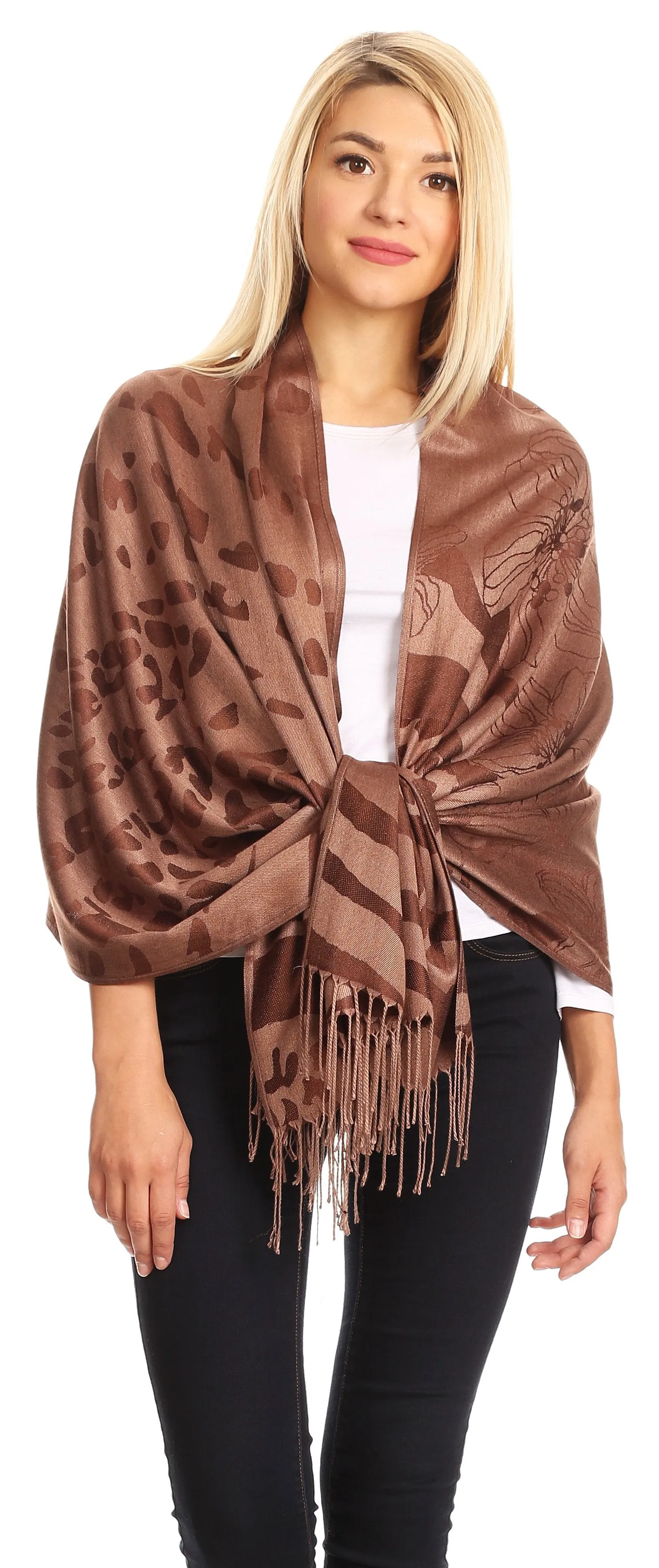 Sakkas Salome  Reversible Silky soft Wrap Shawl Scarf with Lovely Floral Brocade