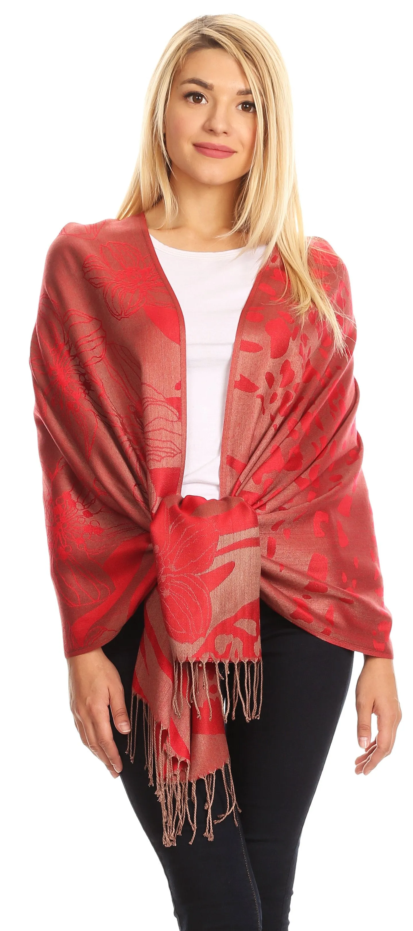 Sakkas Salome  Reversible Silky soft Wrap Shawl Scarf with Lovely Floral Brocade