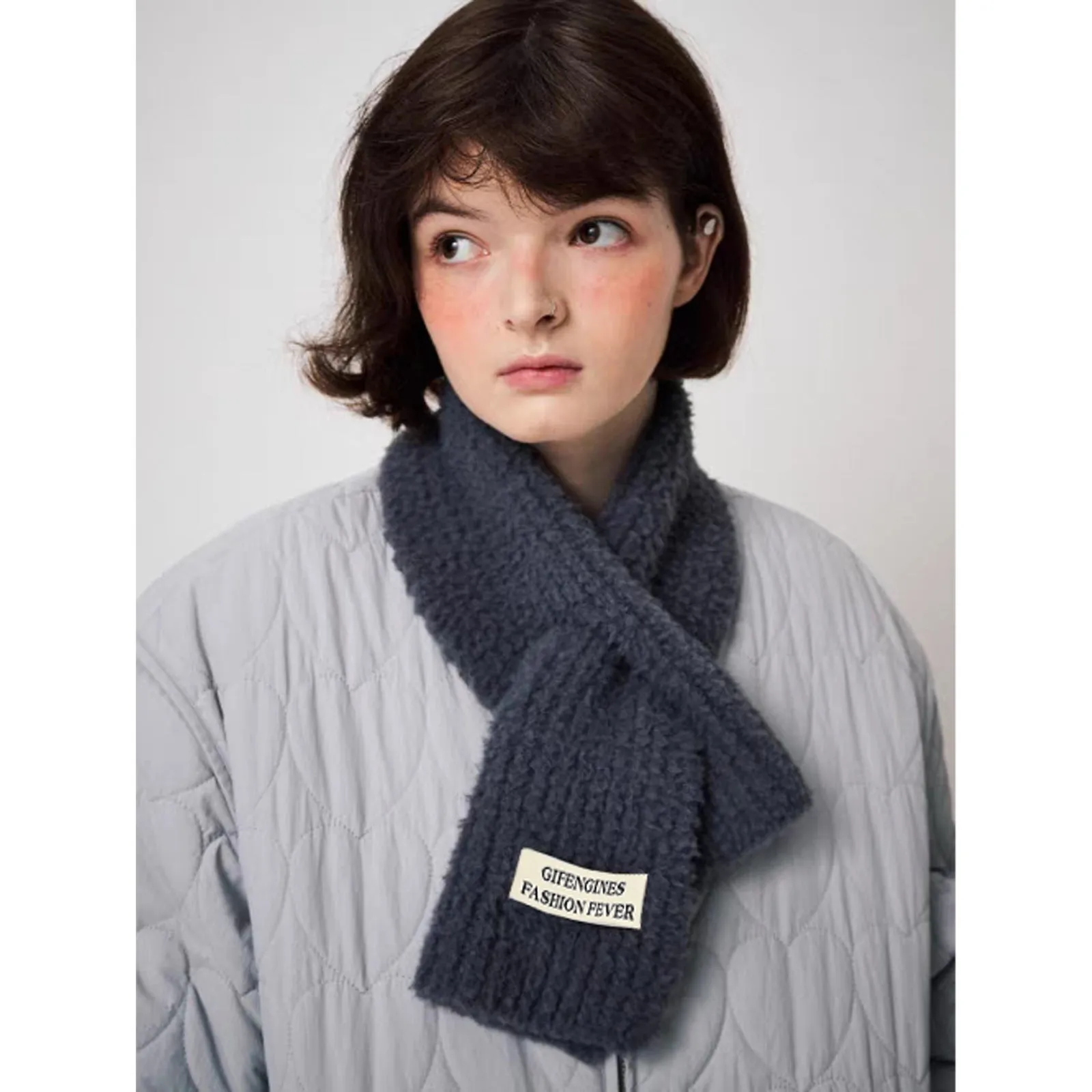 Stylish High-end Preppy Letter Patch Pure Color Knitted Scarf