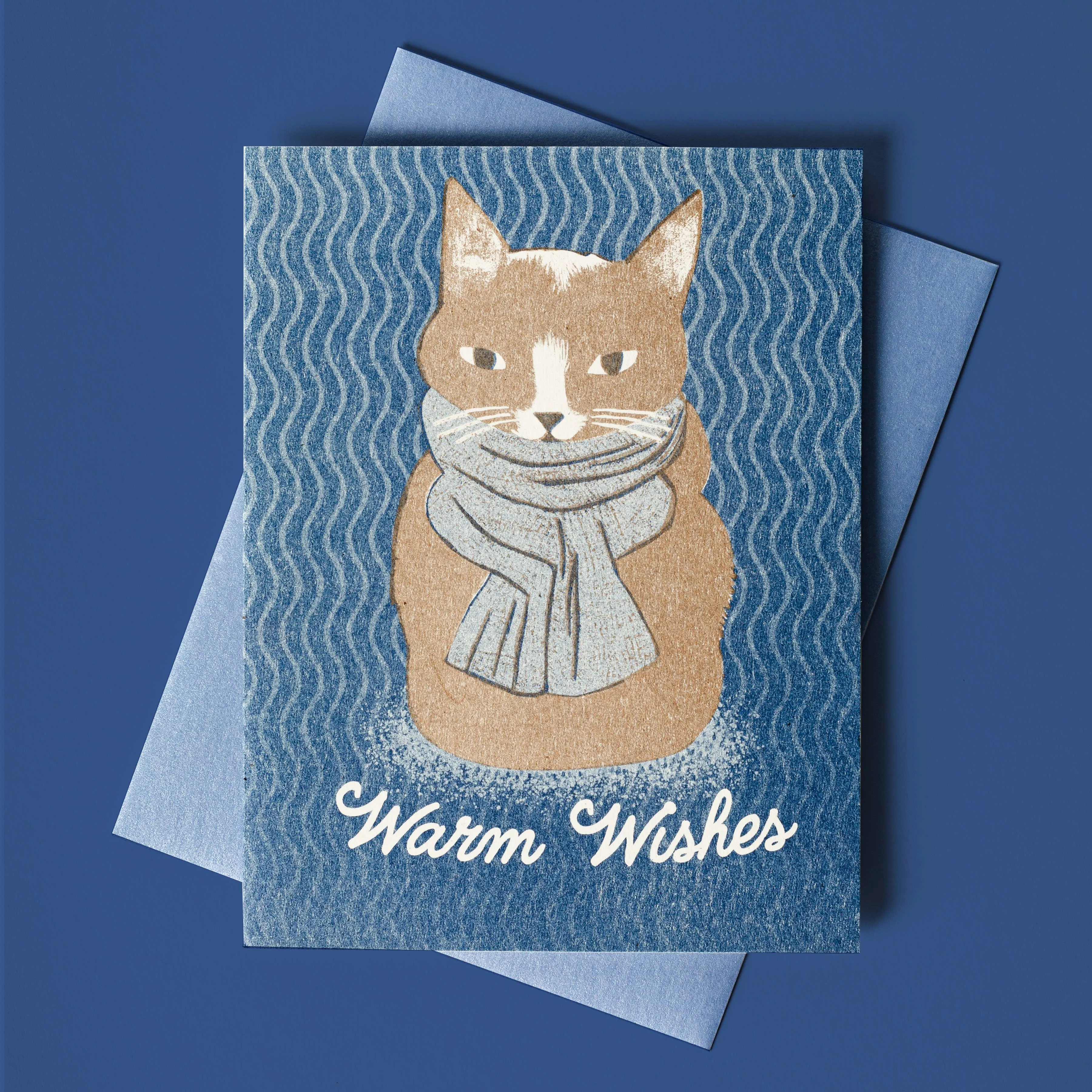 Warm Wishes Scarf Cat - Holiday Card