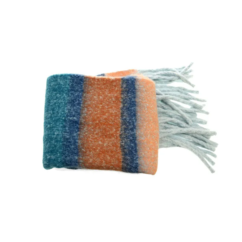 Wide Blue & Orange Fringe Scarf by Joy Susan