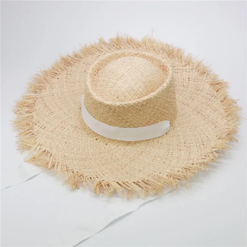 Wide Brim Sun Hat With Ribbon Accent