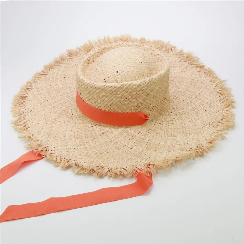 Wide Brim Sun Hat With Ribbon Accent