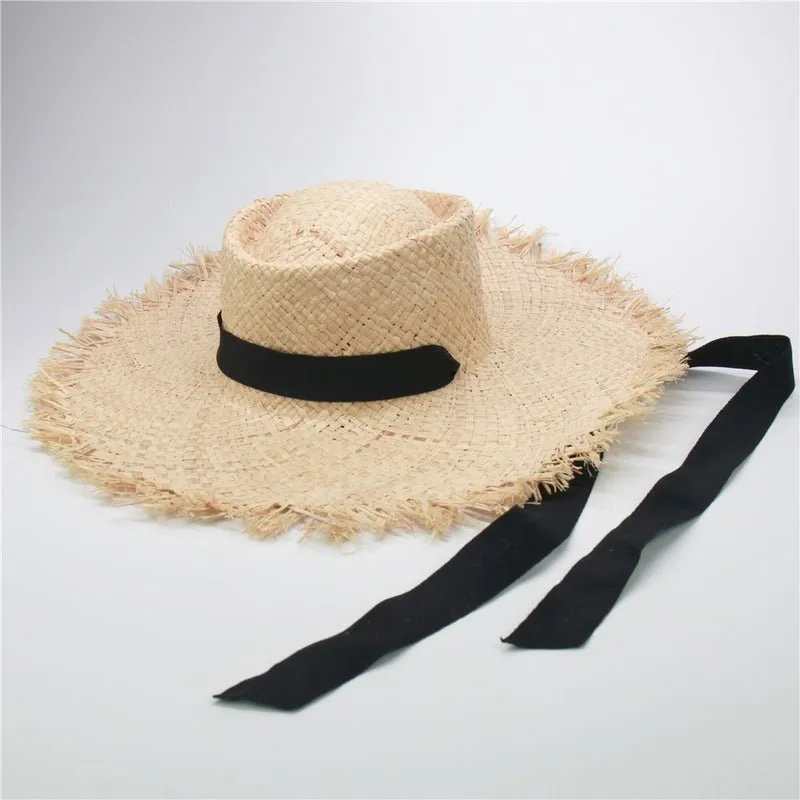 Wide Brim Sun Hat With Ribbon Accent