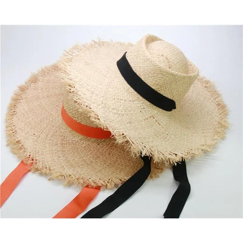 Wide Brim Sun Hat With Ribbon Accent