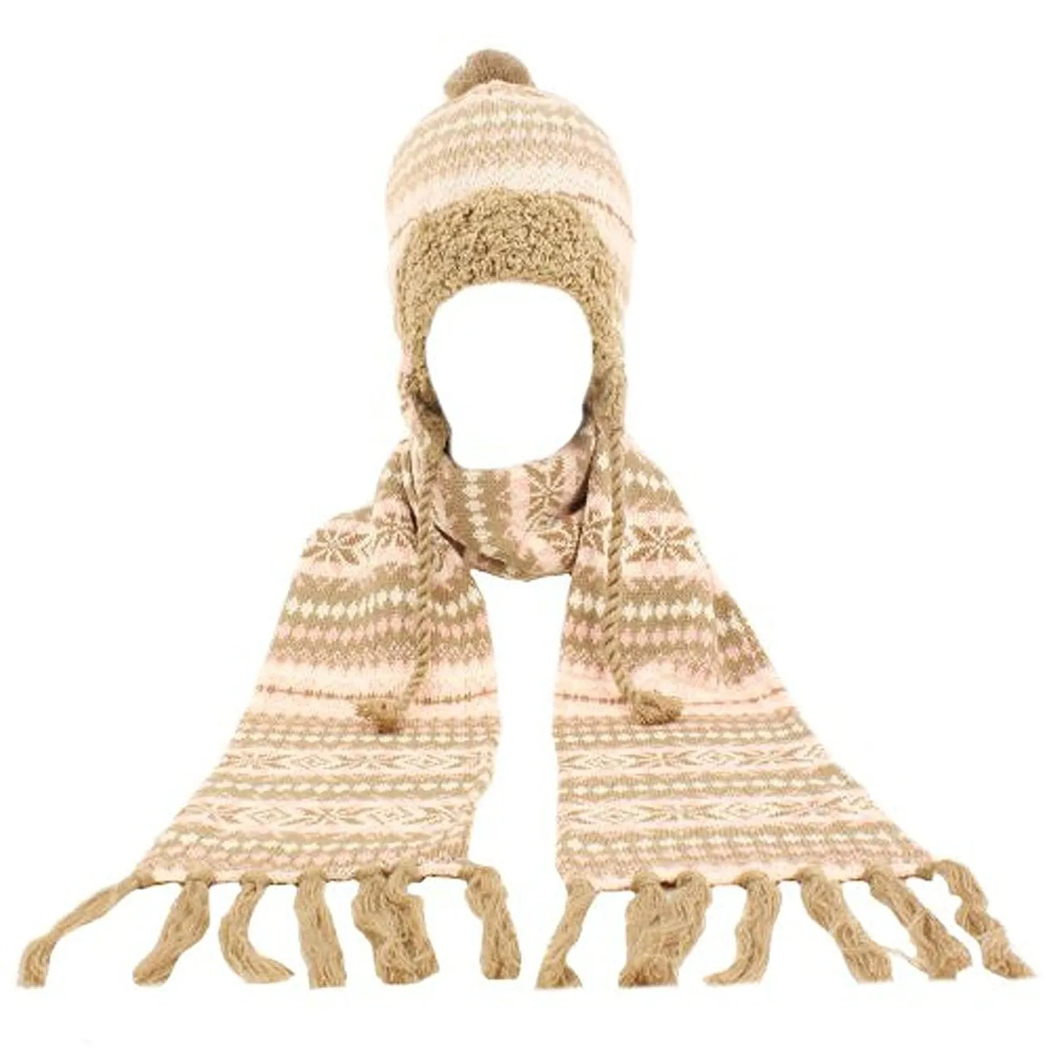 Winter Warm-Up Lined Snowflake Knit Big Girls' Hat Scarf Set