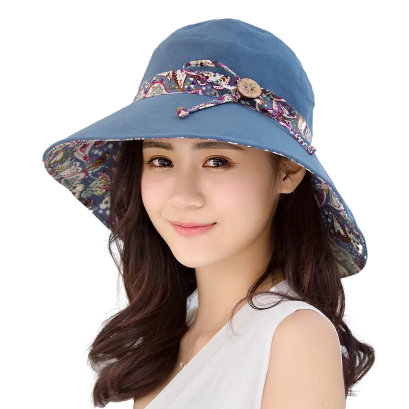 Women Wide Brim Summer Sun Hat Lightweight Foldable Beach Sun Hat for Ladies Travel Roll up Reversible Floral