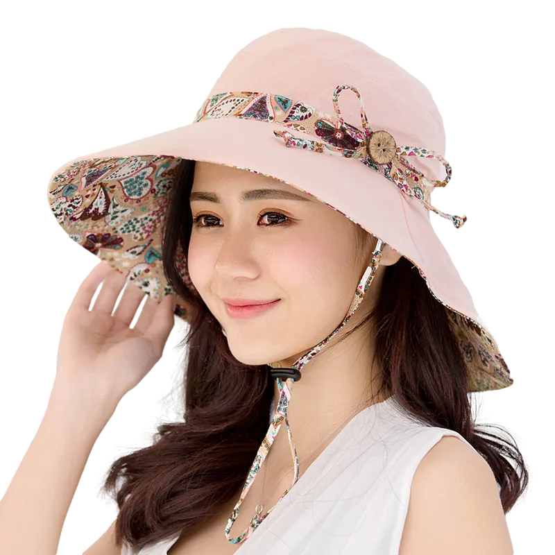 Women Wide Brim Summer Sun Hat Lightweight Foldable Beach Sun Hat for Ladies Travel Roll up Reversible Floral