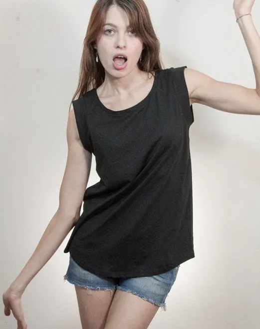 Women's Black Cap Sleeve Muscle Tee