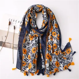 Women's Bohemian Print Floral Tassel Scarf