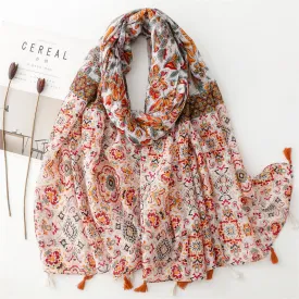 Women's Orange Bohemian Ethnic Beach Cape Scarf