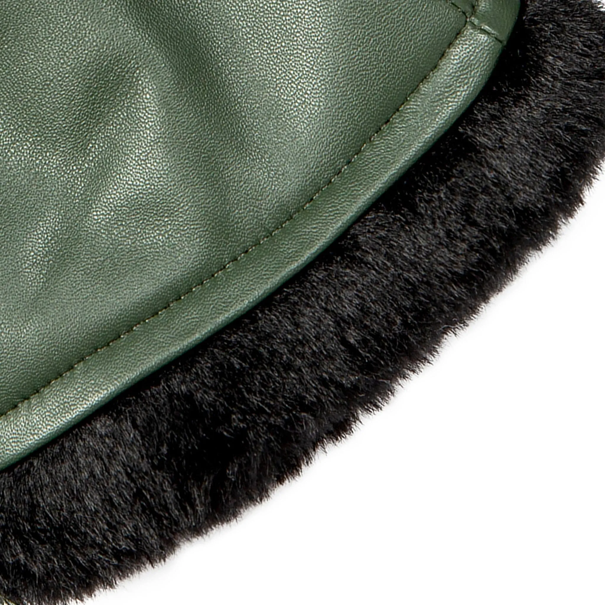 Women’s Three-Point Faux Fur-Lined Leather Mittens