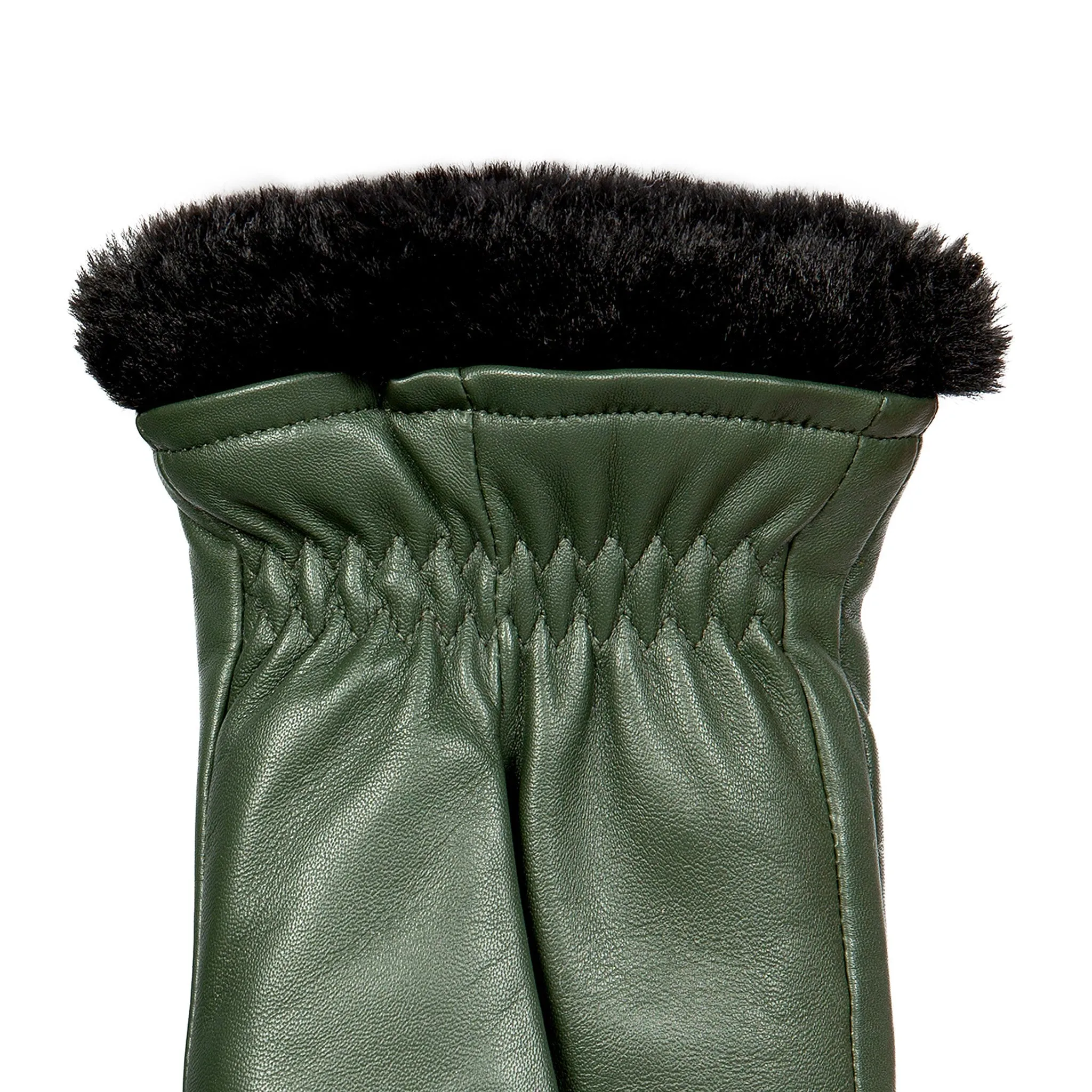 Women’s Three-Point Faux Fur-Lined Leather Mittens