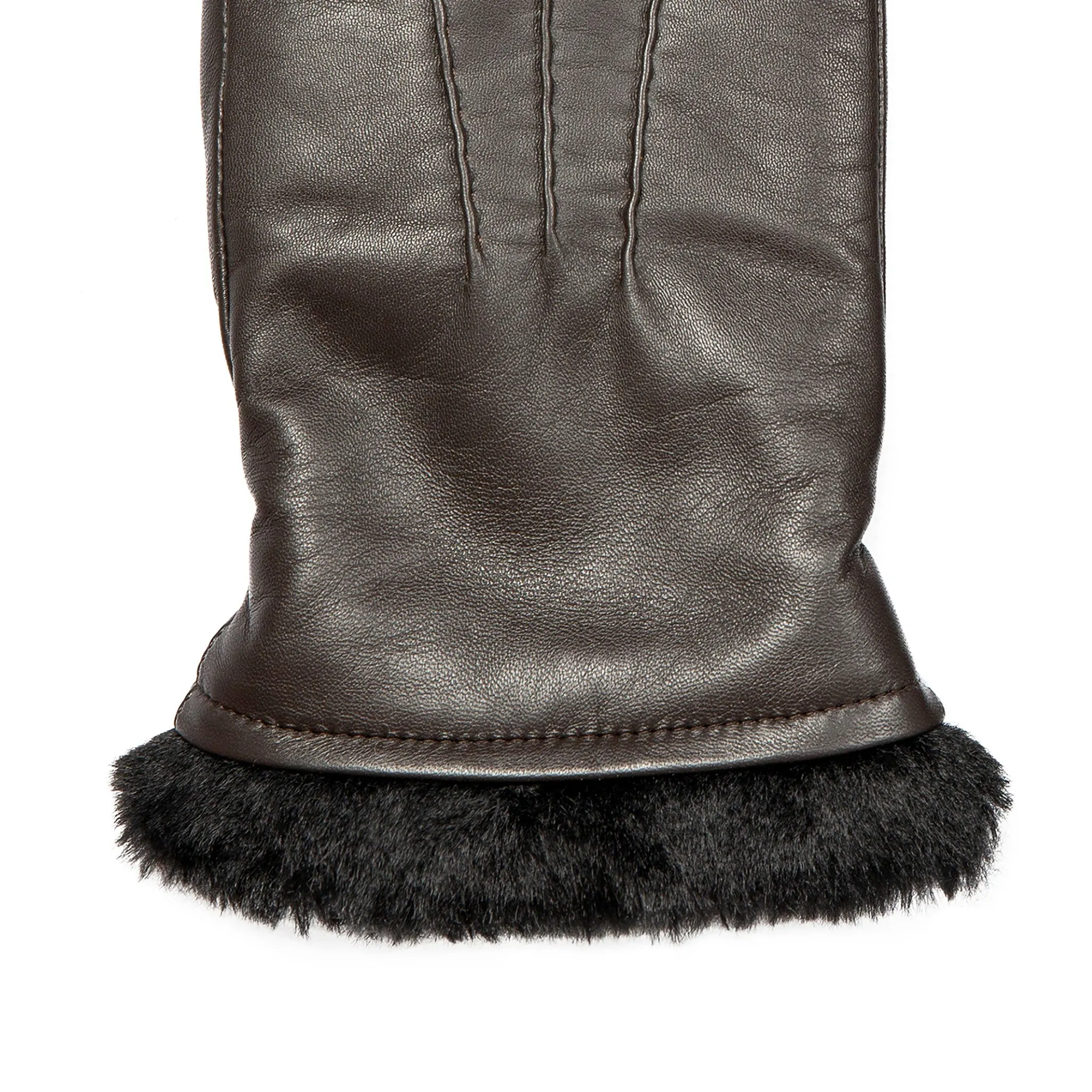 Women’s Three-Point Faux Fur-Lined Leather Mittens