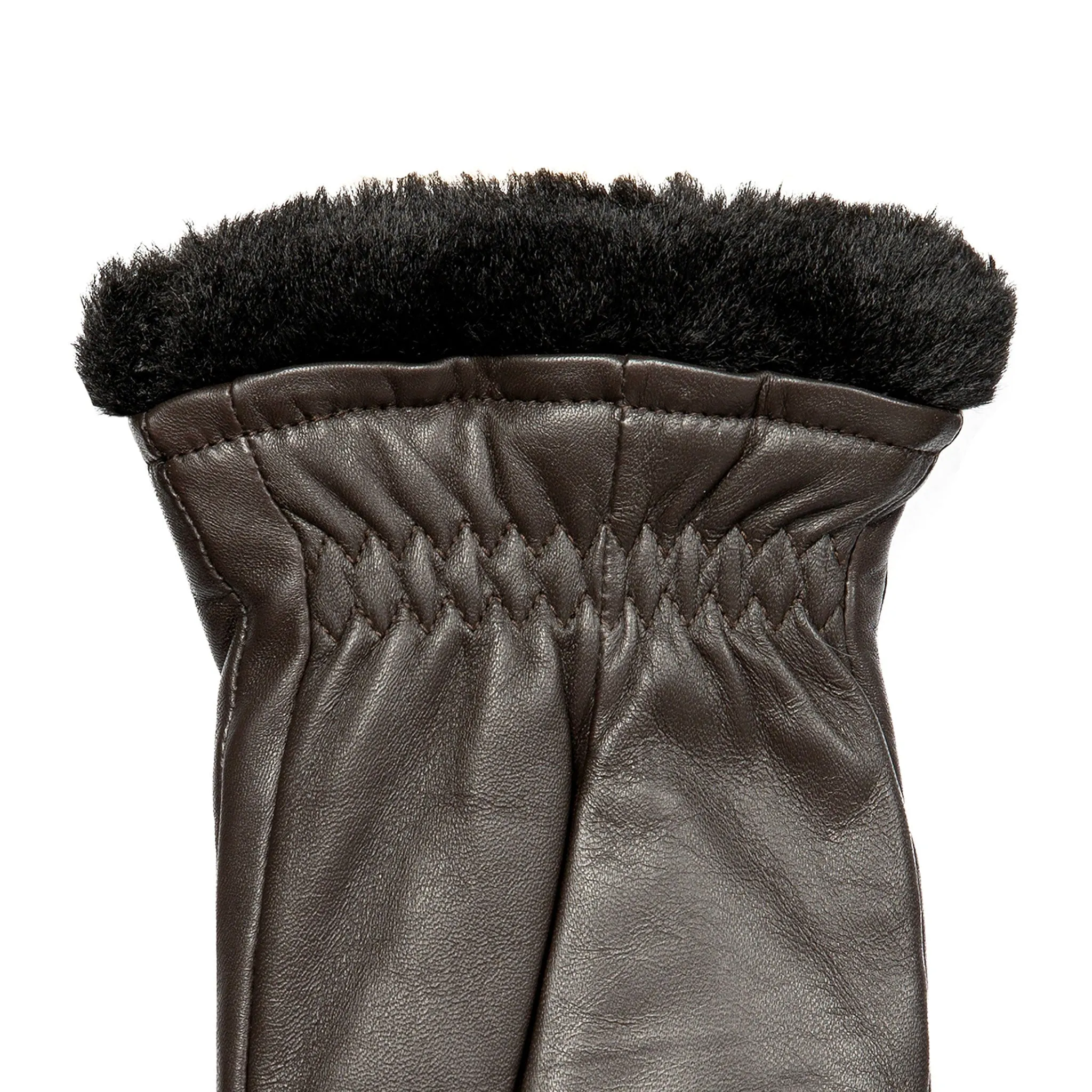 Women’s Three-Point Faux Fur-Lined Leather Mittens