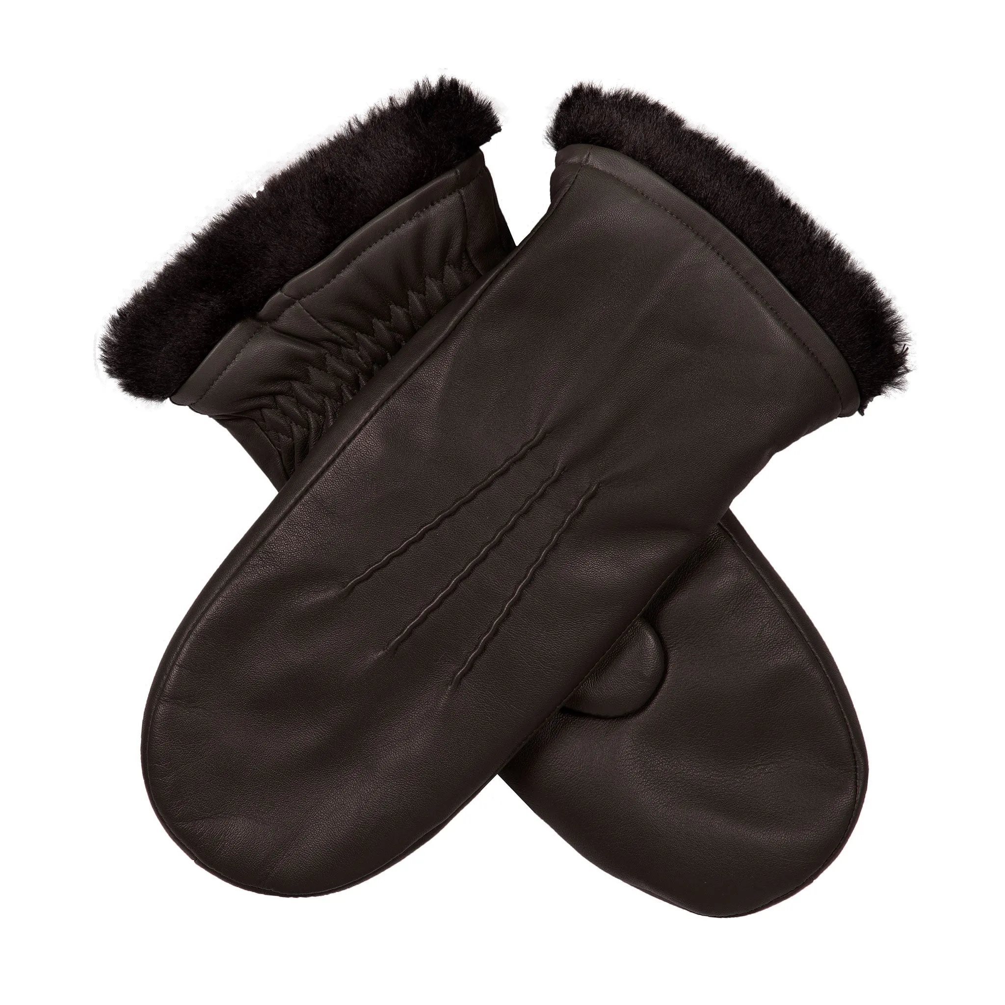 Women’s Three-Point Faux Fur-Lined Leather Mittens