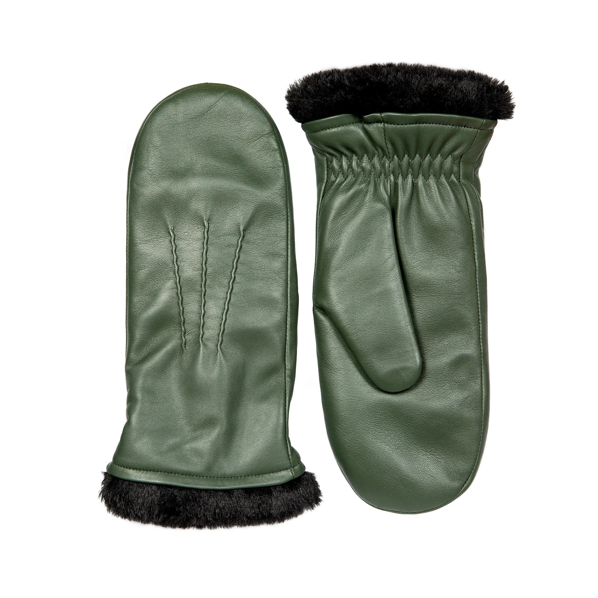 Women’s Three-Point Faux Fur-Lined Leather Mittens