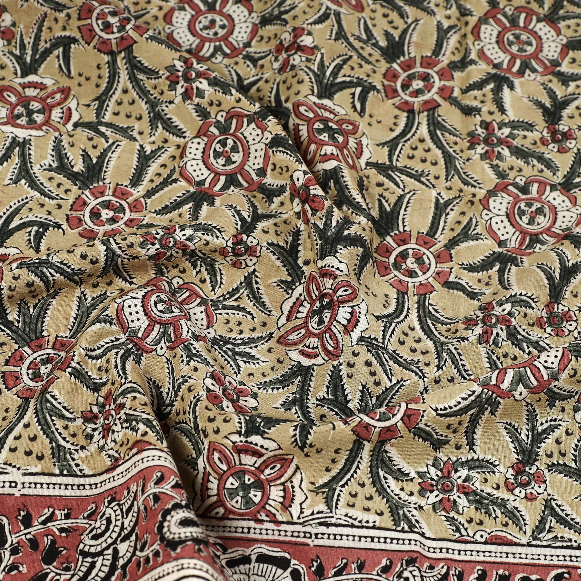 Yellow - Pedana Kalamkari Block Printed Natural Dyed Cotton Scarf 44